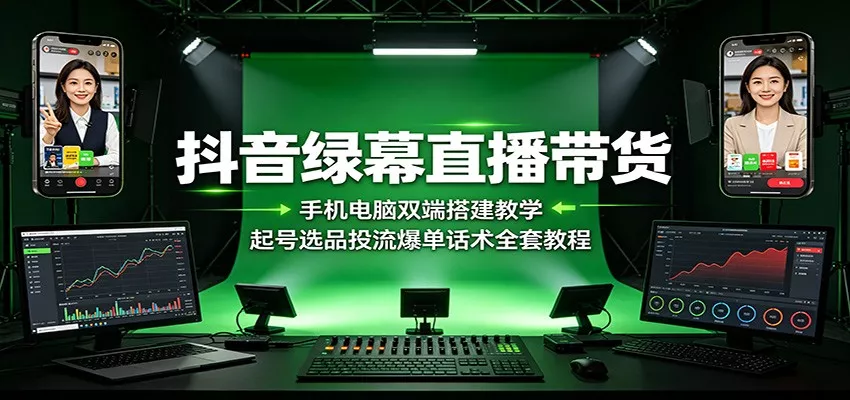 抖音绿幕直播带货:手机电脑双端搭建教学,起号选品投流爆单话术全套教程这是一个演示站这是一个演示站